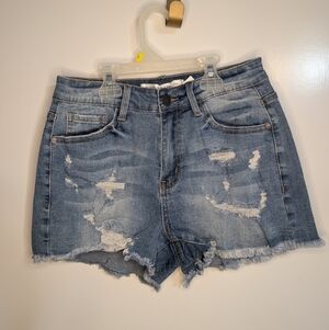 Distressed Blue Denim Shorts - M